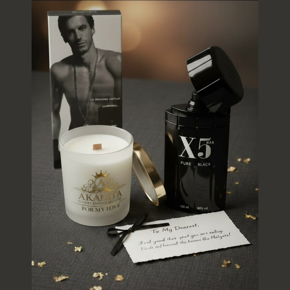 X5 Men Pure Black Perfume (100ml) & AKANITA Luxury Essence of Light Soy Candle - Image 2