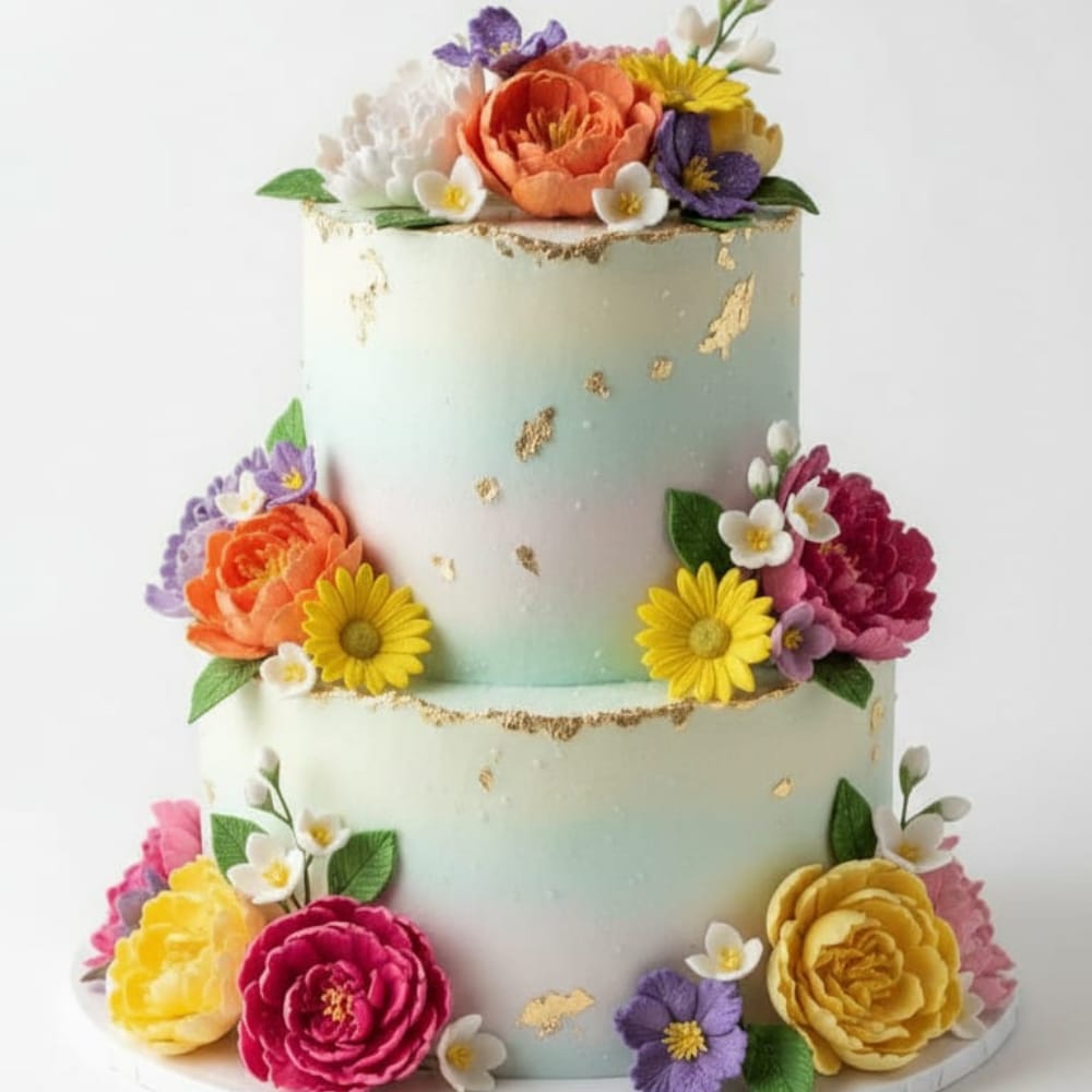 Two-tier floral cake with structure (2kg)